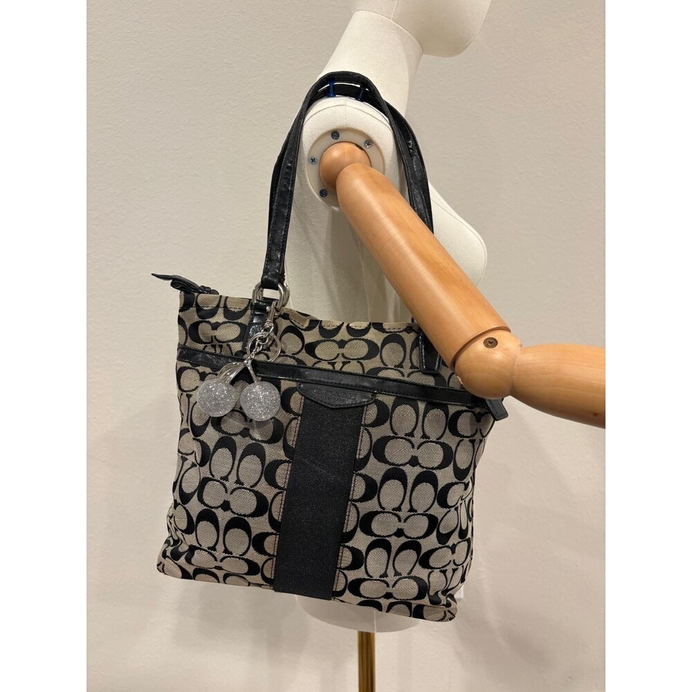 Coach Black and Grey Signature C Canvas Tote Bag
